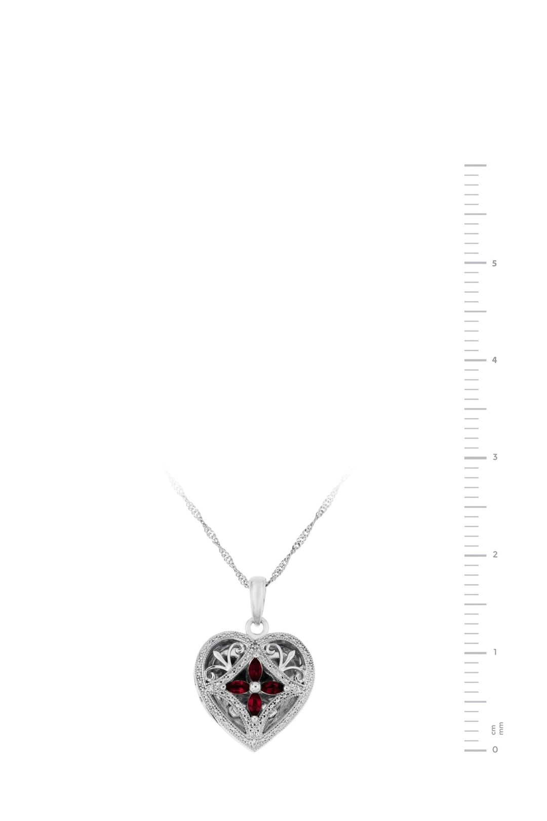 Sterling Silver Created Ruby and Diamond Heart Locket NecklaceThe Fine CollectiveBA0063399