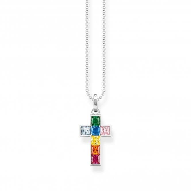 Sterling Silver Cross Colourful Stones Necklace KE2166 - 477 - 7 - L45VThomas Sabo Sterling SilverKE2166 - 477 - 7