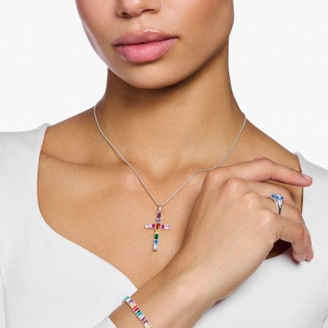 Sterling Silver Cross Colourful Stones Pendant PE939 - 073 - 7Thomas Sabo Sterling SilverPE939 - 073 - 7