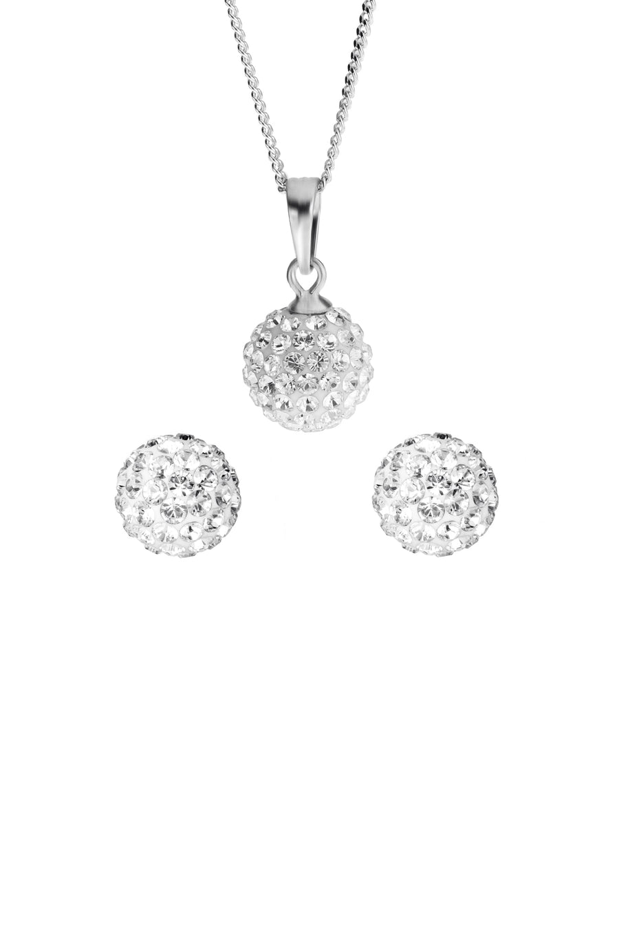 Sterling Silver Crystal 9.5mm Ball Pendant and 7.5mm Stud Earrings SetThe Fine CollectiveBA0031611