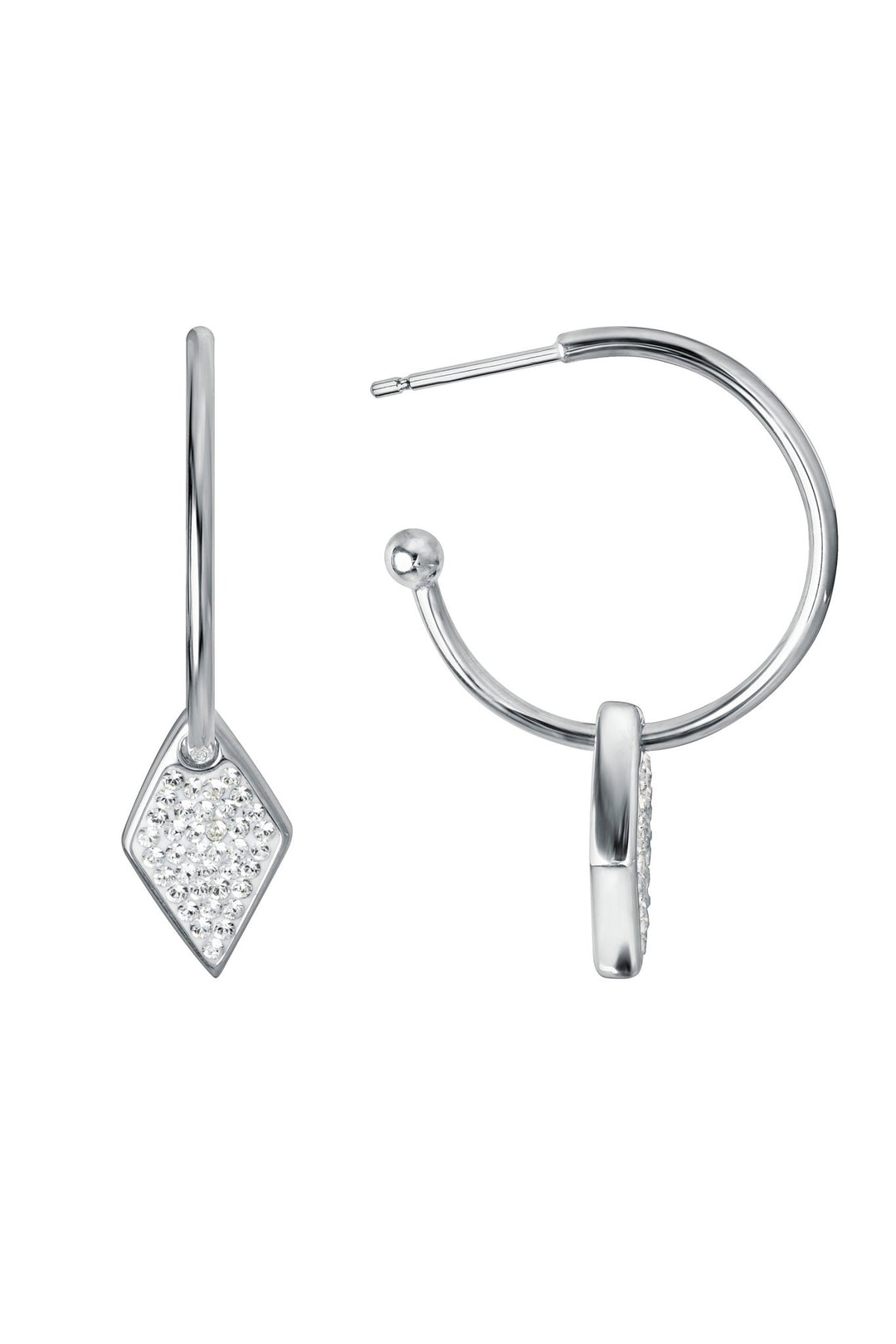 Sterling Silver Crystal and Mother and Pearl Half Hoop EarringsThe Fine CollectiveBA0064051