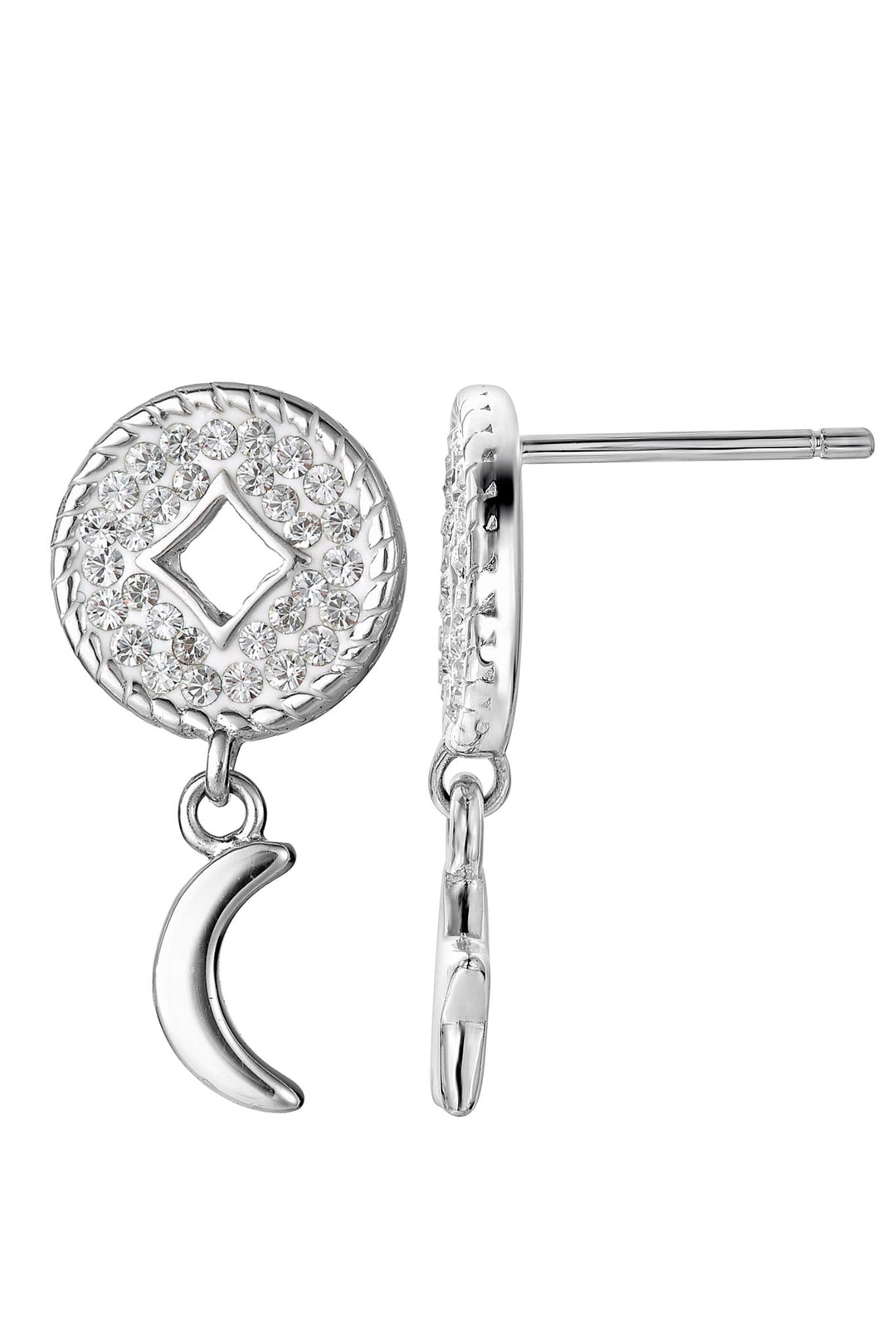 Sterling Silver Crystal Crescent Moon and Star Drop Round Stud EarringsThe Fine CollectiveBA0061254