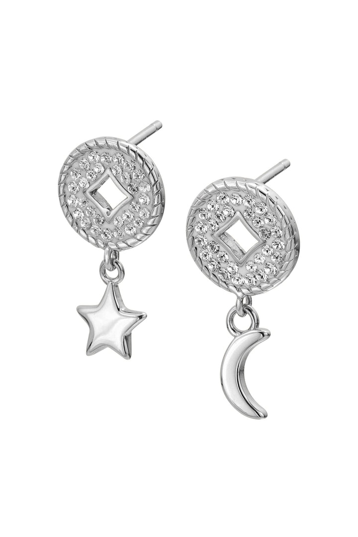 Sterling Silver Crystal Crescent Moon and Star Drop Round Stud EarringsThe Fine CollectiveBA0061254