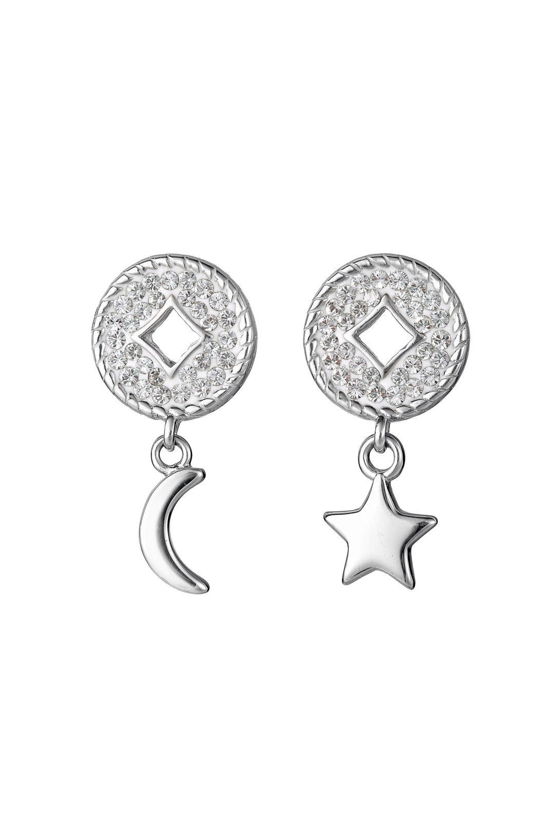 Sterling Silver Crystal Crescent Moon and Star Drop Round Stud EarringsThe Fine CollectiveBA0061254