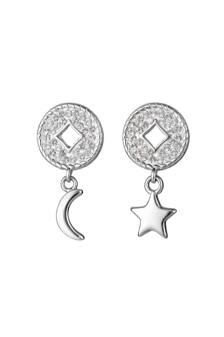 Sterling Silver Crystal Crescent Moon and Star Drop Round Stud EarringsThe Fine CollectiveBA0061254