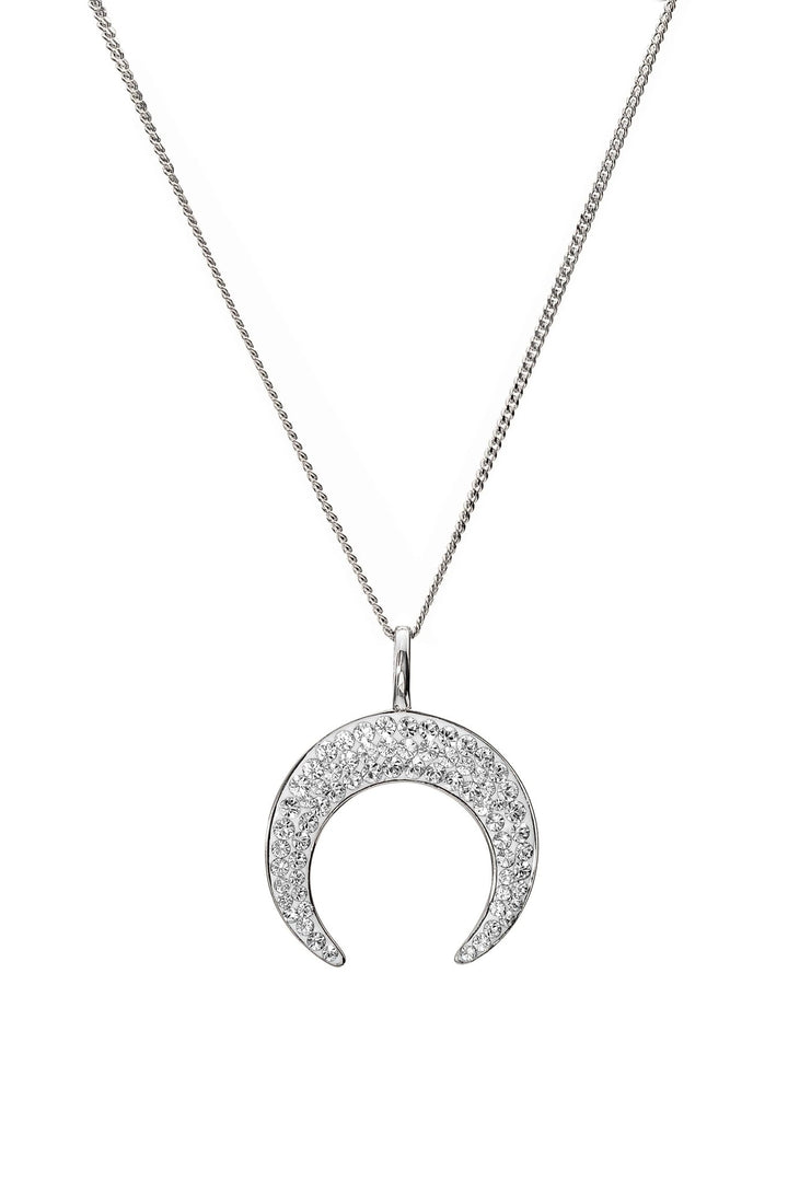 Sterling Silver Crystal Crescent Moon Pendant NecklaceThe Fine CollectiveBA0064109