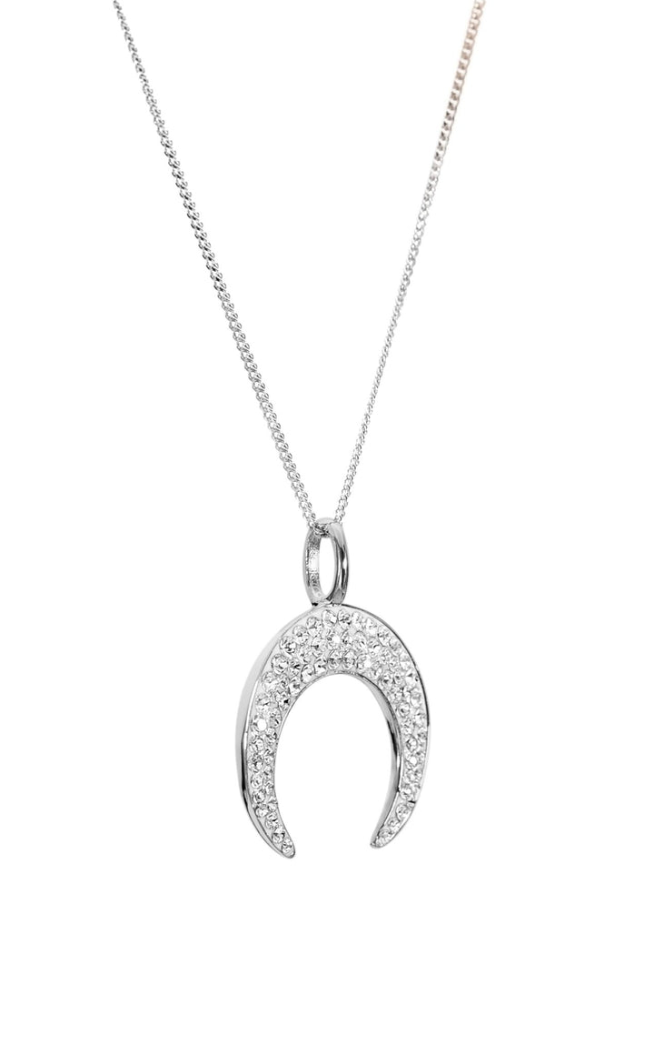 Sterling Silver Crystal Crescent Moon Pendant NecklaceThe Fine CollectiveBA0064109