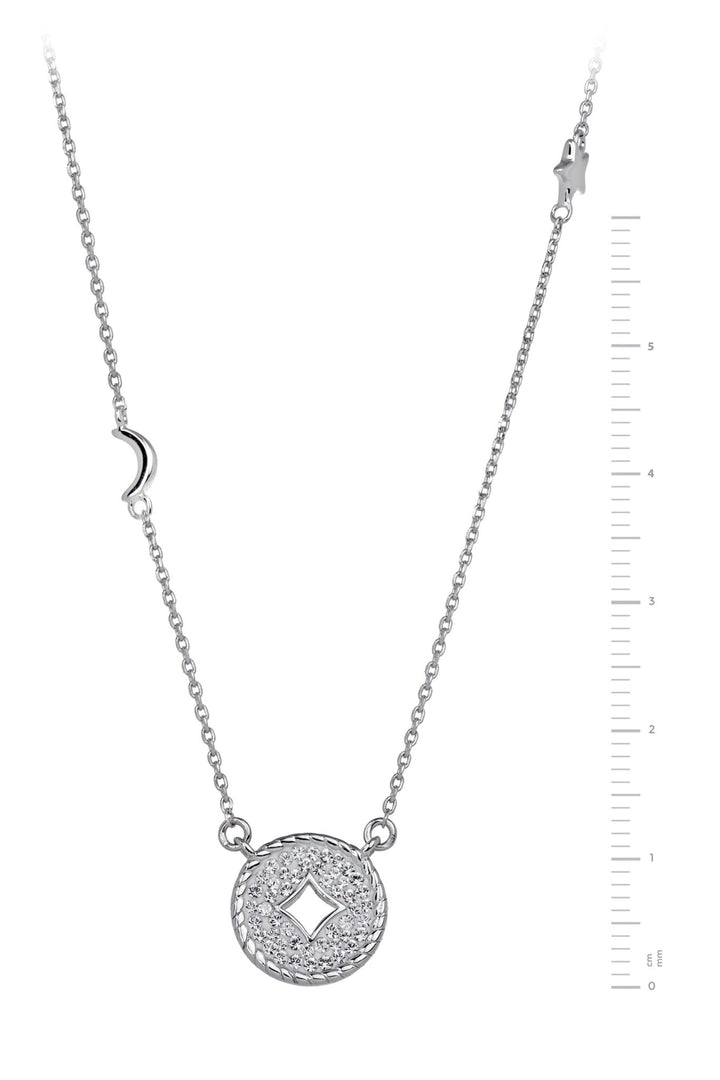 Sterling Silver Crystal Crescent Moon & Star 12mm Round NecklaceThe Fine CollectiveBA0061255