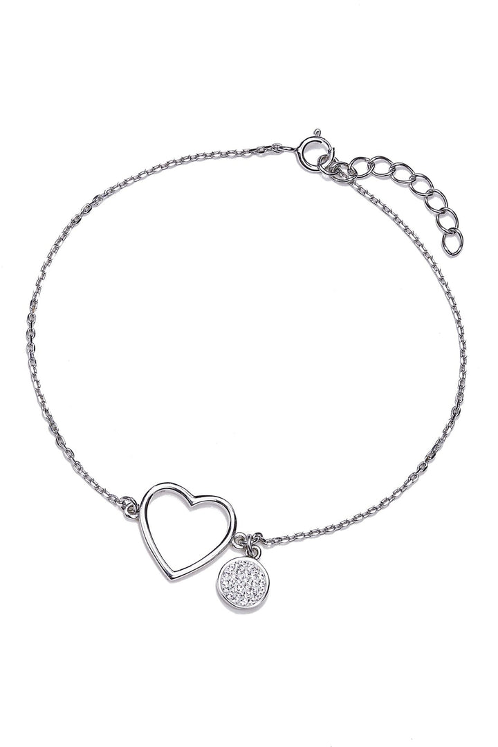 Sterling Silver Crystal Cut Out Heart and Disc Charm BraceletThe Fine CollectiveBA0051391