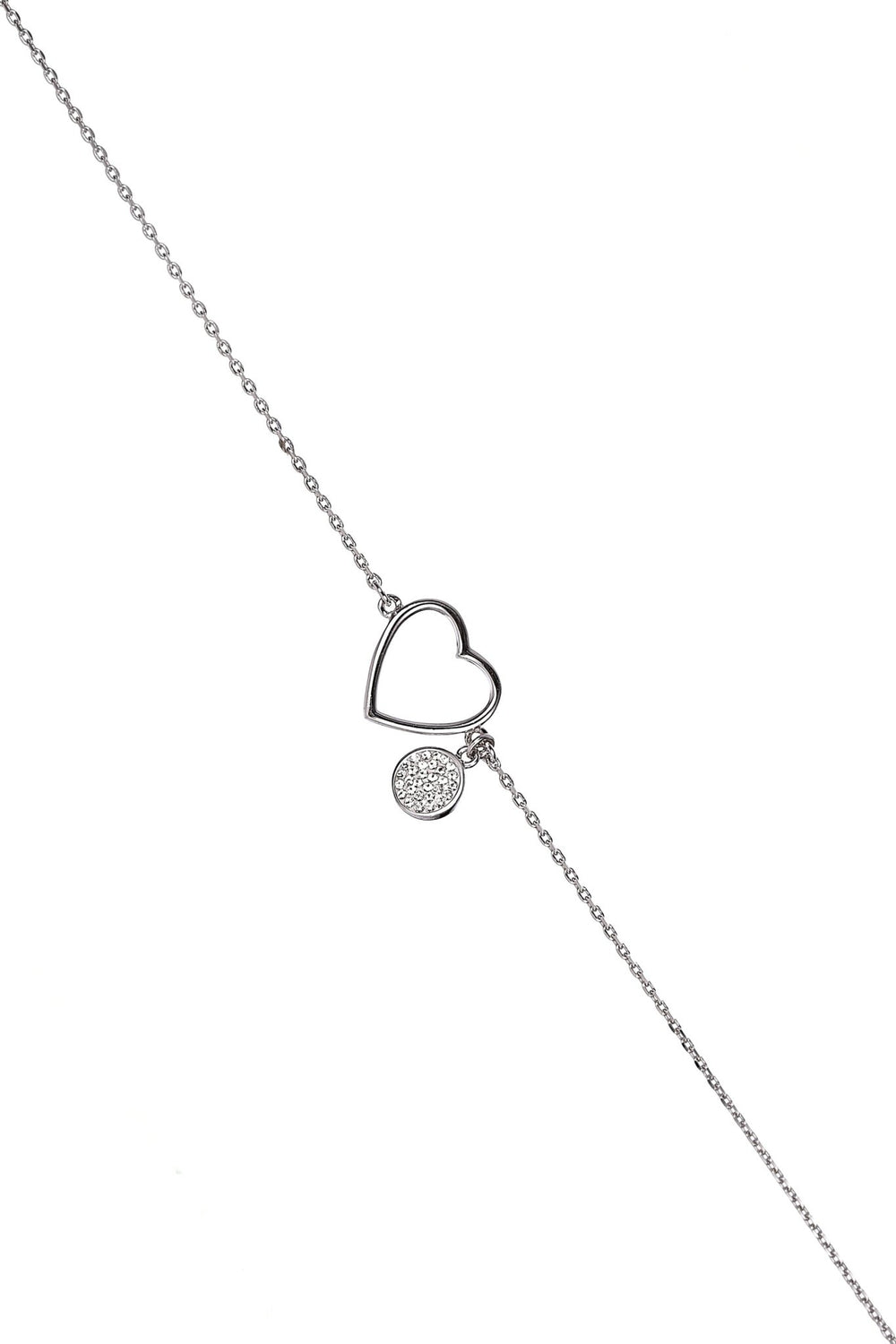 Sterling Silver Crystal Cut Out Heart and Disc Charm BraceletThe Fine CollectiveBA0051391