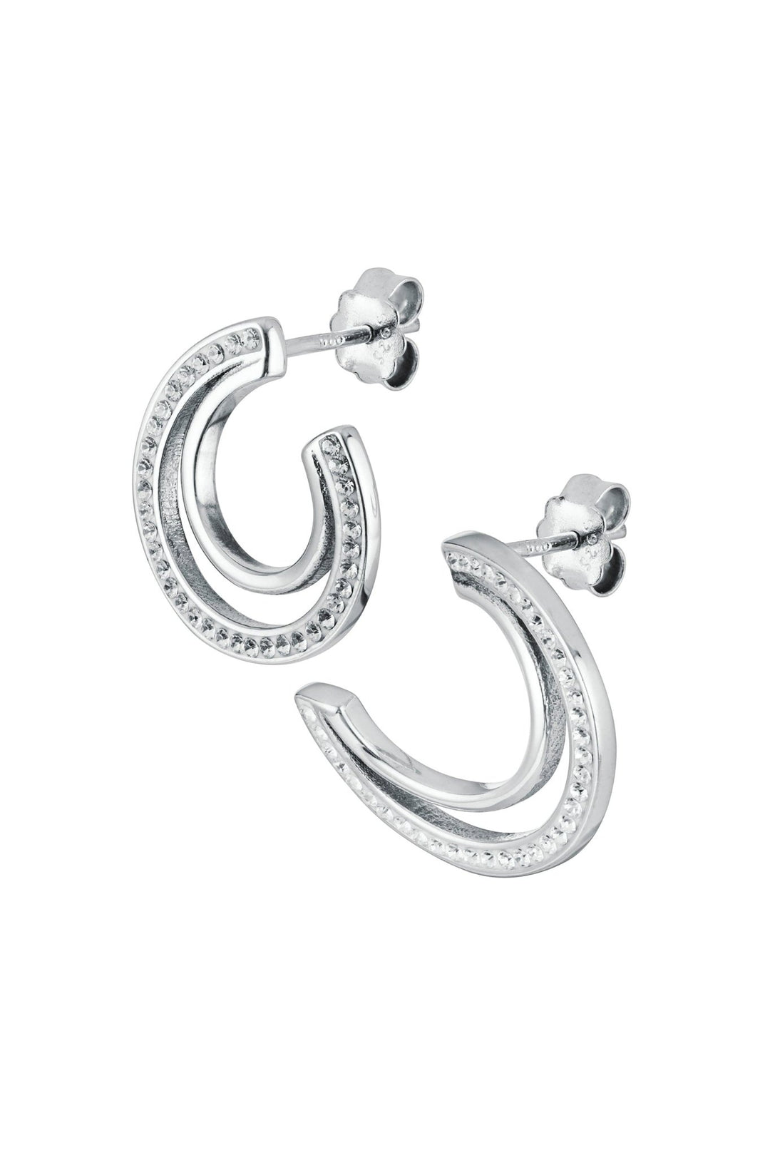 Sterling Silver Crystal Double Crescent Stud EarringsThe Fine CollectiveBA0050492