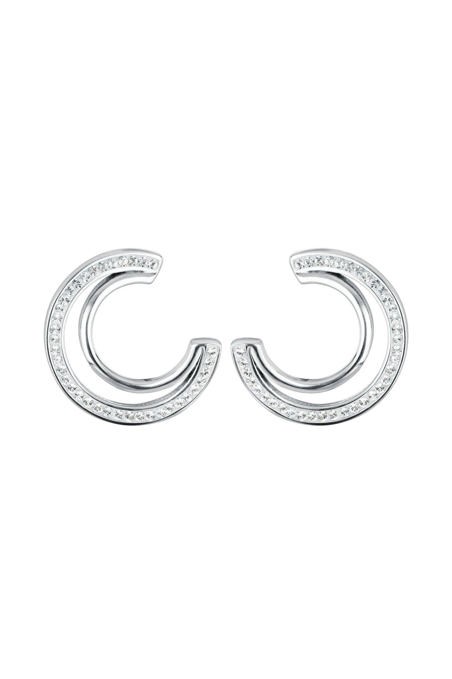 Sterling Silver Crystal Double Crescent Stud EarringsThe Fine CollectiveBA0050492