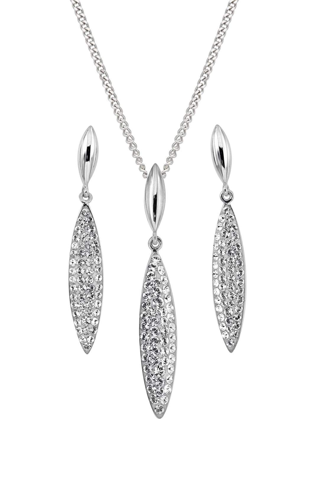 Sterling Silver Crystal Drop Pendant Necklace & Earrings SetThe Fine CollectiveBA0072516