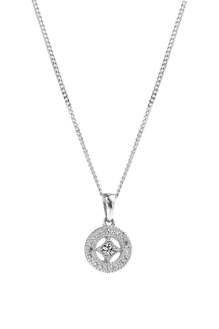 Sterling Silver Crystal Round Milgrain Pendant NecklaceThe Fine CollectiveBA0051337