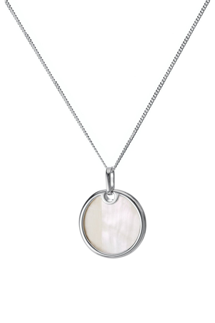 Sterling Silver Crystal Round Mother of Pearl Pendant NecklaceThe Fine CollectiveBA0063465