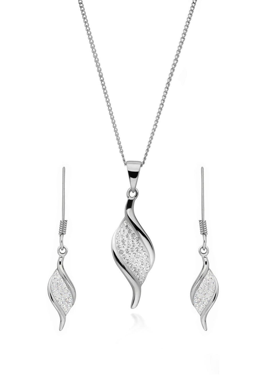 Sterling Silver Crystal Twist Pendant & Drop Earring SetThe Fine CollectiveBA0050616