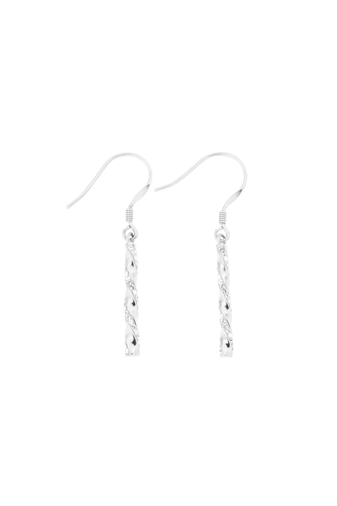 Sterling Silver Crystal Twisted Bar Hook EarringsThe Fine CollectiveBA0051341