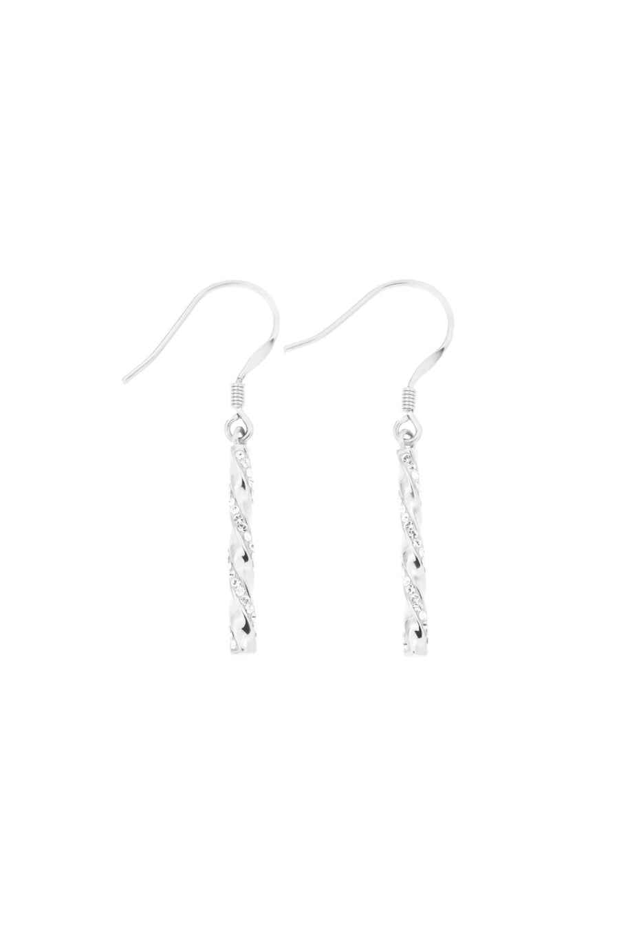 Sterling Silver Crystal Twisted Bar Hook EarringsThe Fine CollectiveBA0051341