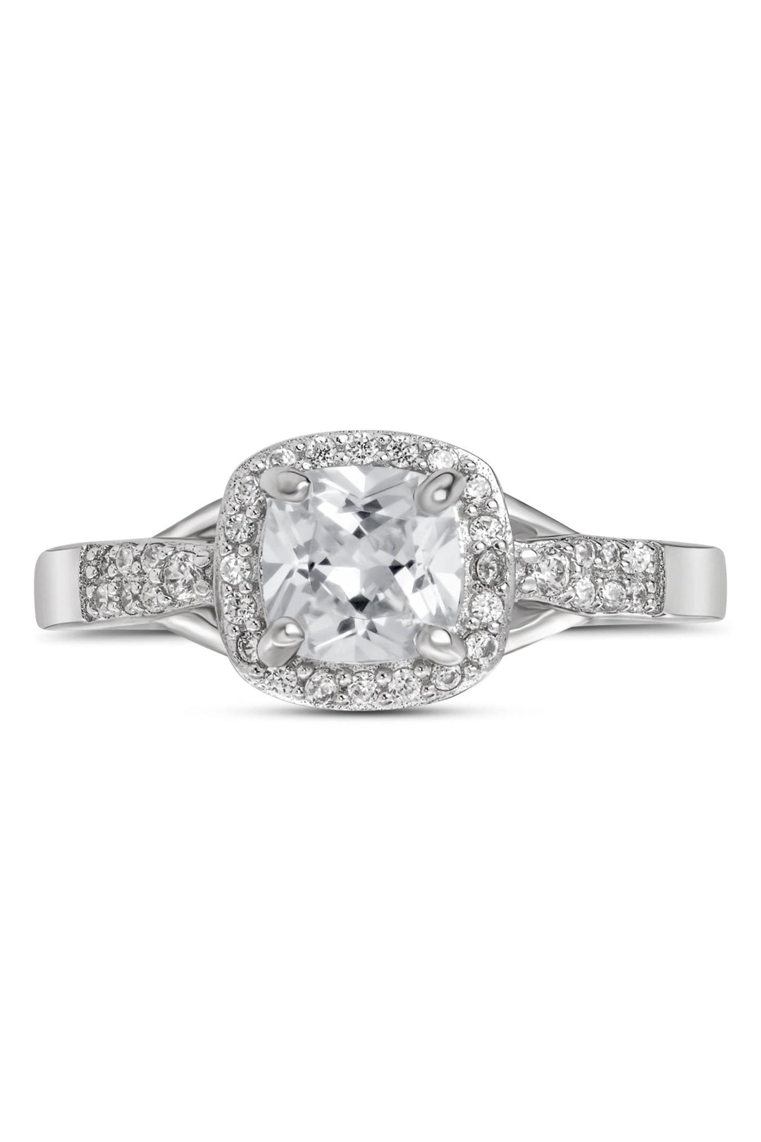 Sterling Silver Cubic Zirconia Cushion Cut Vintage Halo RingThe Fine CollectiveBA0072688 - L