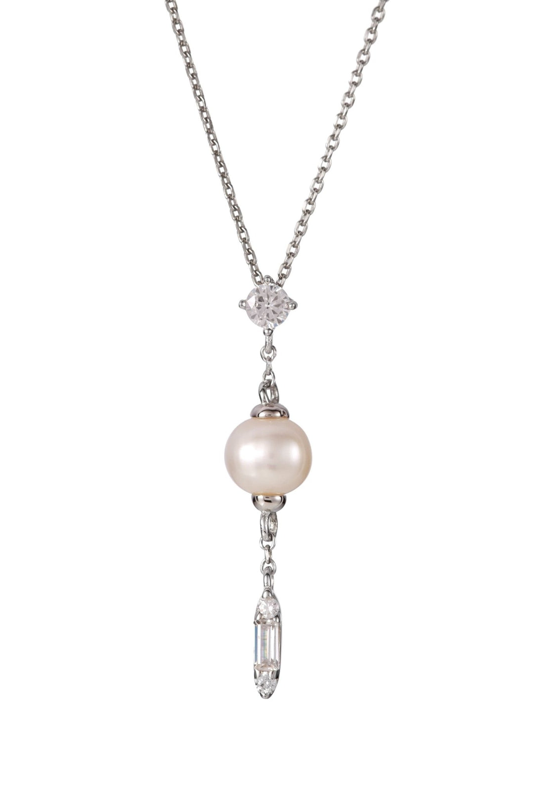 Sterling Silver Cubic Zirconia Freshwater Pearl Drop NecklaceThe Fine CollectiveBA0059734