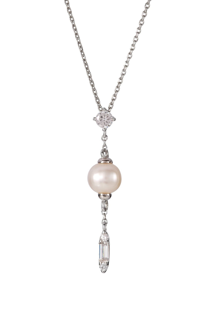 Sterling Silver Cubic Zirconia Freshwater Pearl Drop NecklaceThe Fine CollectiveBA0059734