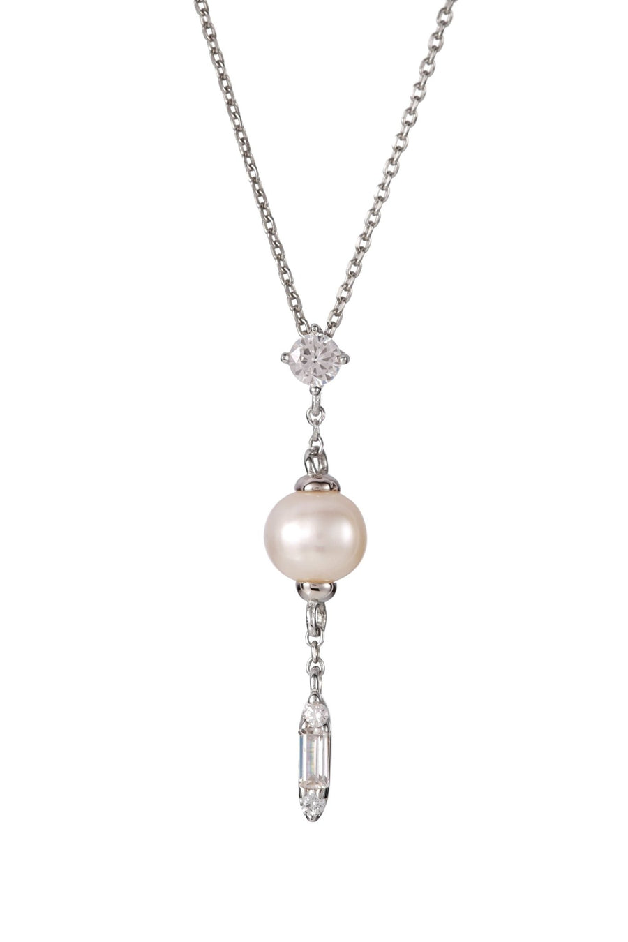 Sterling Silver Cubic Zirconia Freshwater Pearl Drop NecklaceThe Fine CollectiveBA0059734