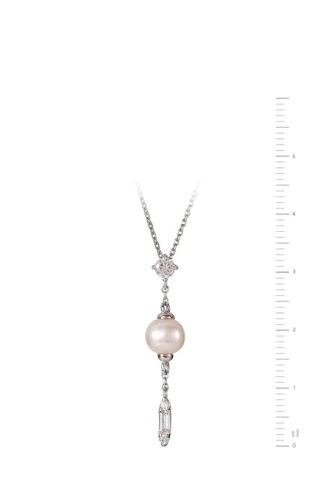 Sterling Silver Cubic Zirconia Freshwater Pearl Drop NecklaceThe Fine CollectiveBA0059734