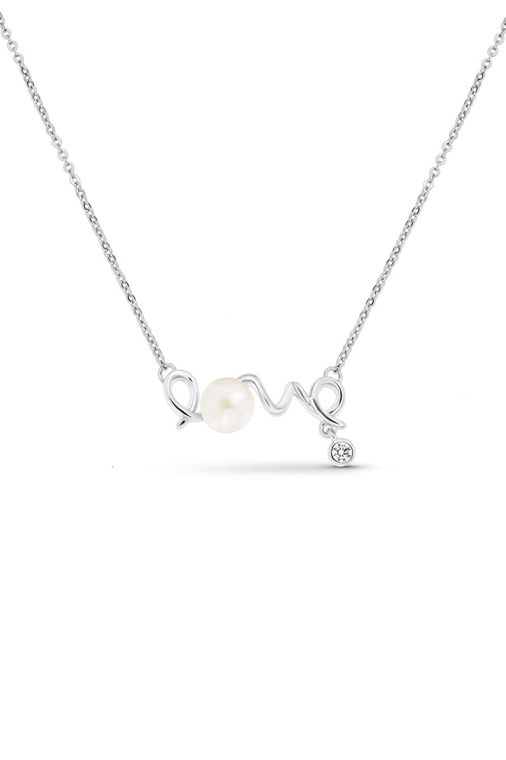 Sterling Silver Cubic Zirconia Freshwater Pearl Love NecklaceThe Fine CollectiveBA0061049