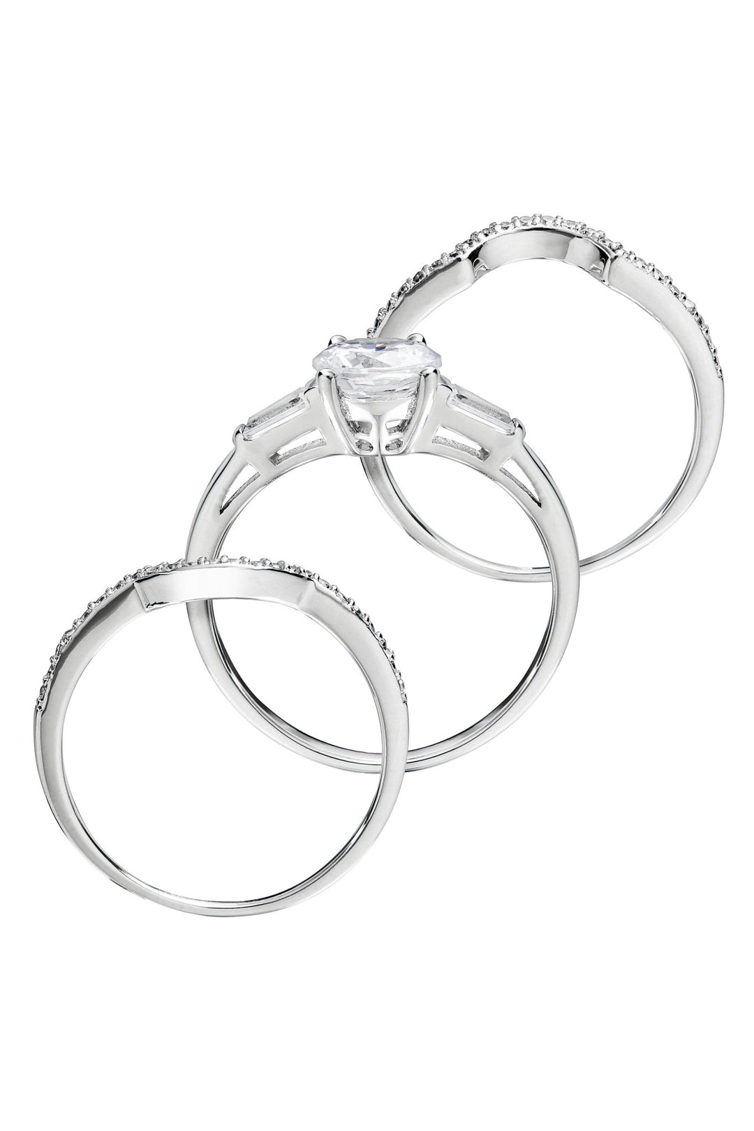 Sterling Silver Cubic Zirconia Halo Three Piece Ring SetThe Fine CollectiveBA0063957 - L