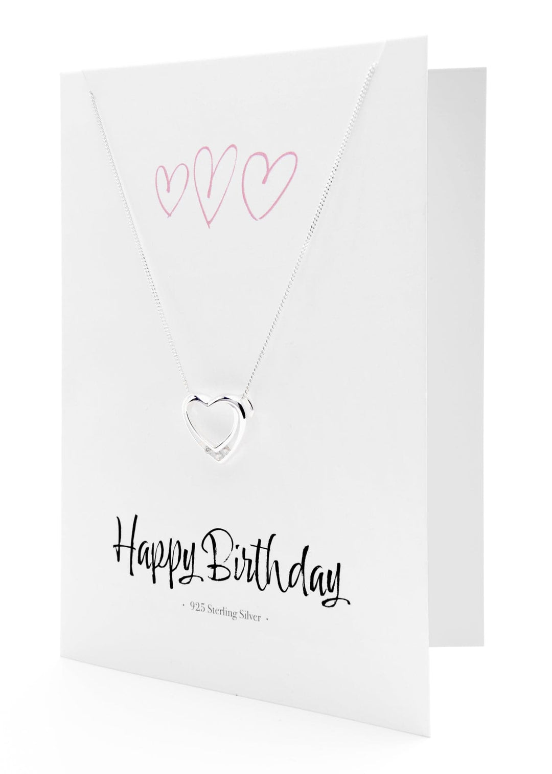 Sterling Silver Cubic Zirconia Heart Pendant Necklace "Happy Birthday" Greeting CardThe Fine CollectiveBA0040341