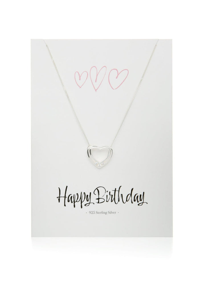 Sterling Silver Cubic Zirconia Heart Pendant Necklace "Happy Birthday" Greeting CardThe Fine CollectiveBA0040341