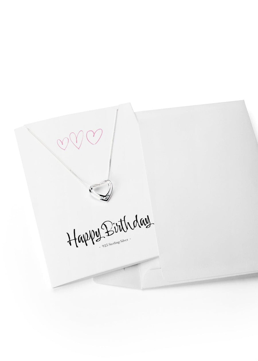 Sterling Silver Cubic Zirconia Heart Pendant Necklace "Happy Birthday" Greeting CardThe Fine CollectiveBA0040341