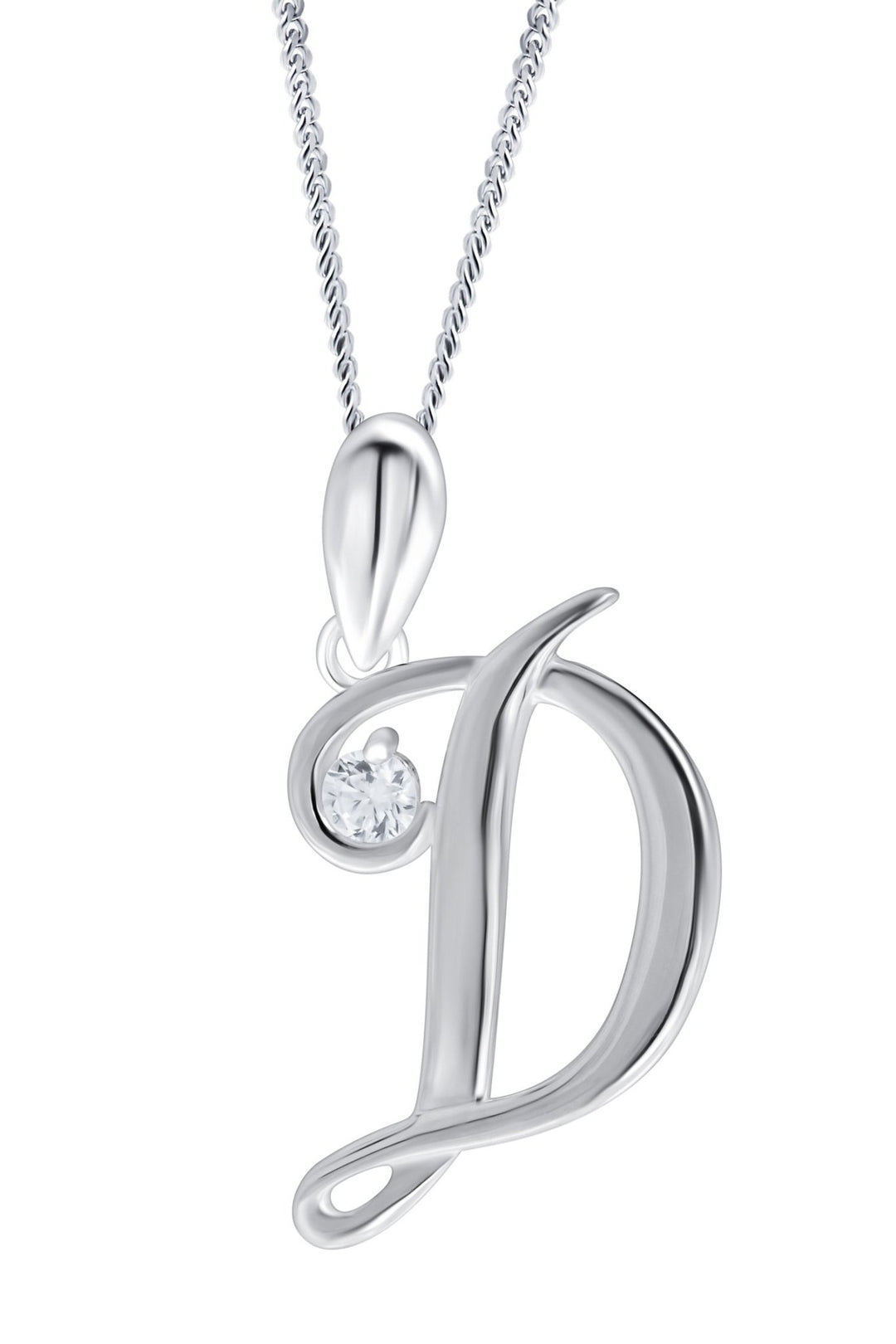 Sterling Silver Cubic Zirconia Initial Pendant NecklaceThe Fine CollectiveBA0041434 - D