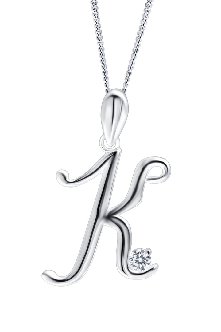 Sterling Silver Cubic Zirconia Initial Pendant NecklaceThe Fine CollectiveBA0041434 - K