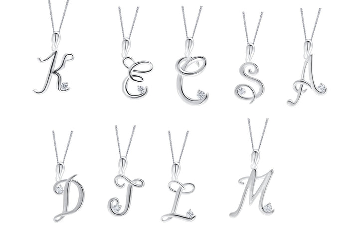 Sterling Silver Cubic Zirconia Initial Pendant NecklaceThe Fine CollectiveBA0041434 - A