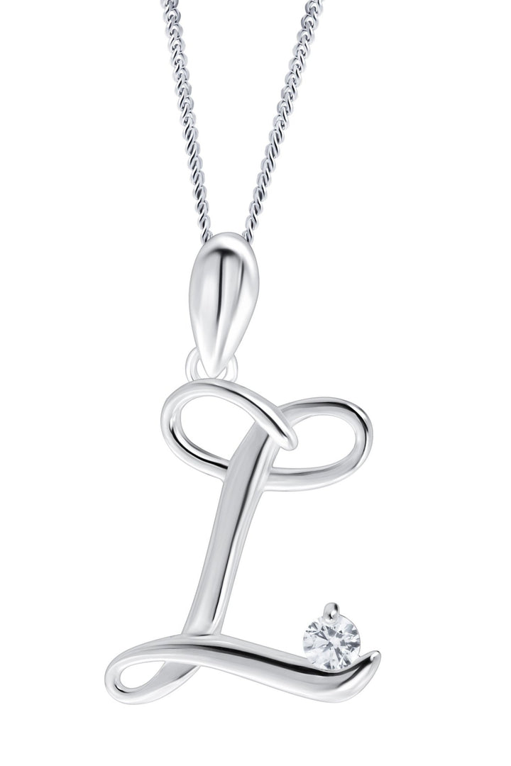 Sterling Silver Cubic Zirconia Initial Pendant NecklaceThe Fine CollectiveBA0041434 - L