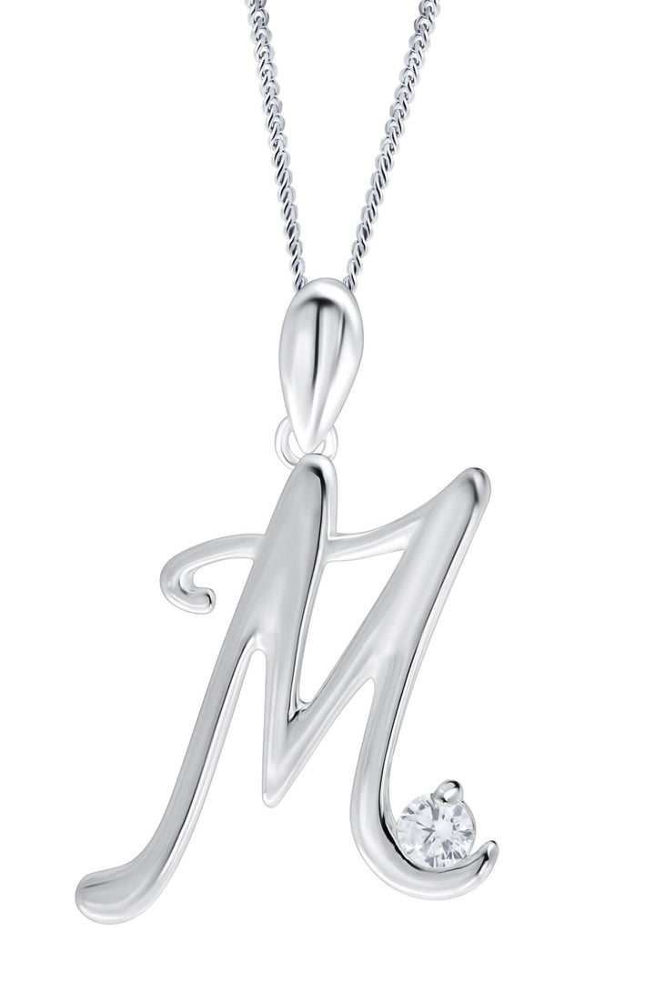 Sterling Silver Cubic Zirconia Initial Pendant NecklaceThe Fine CollectiveBA0041434 - M