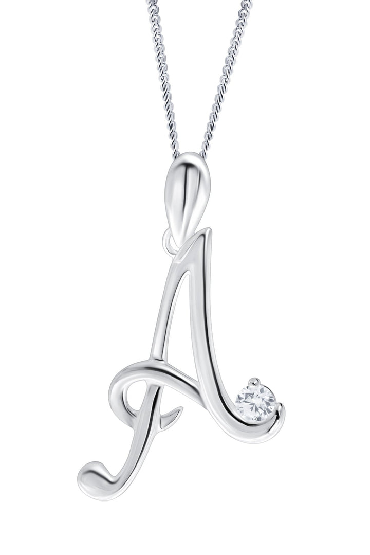 Sterling Silver Cubic Zirconia Initial Pendant NecklaceThe Fine CollectiveBA0041434 - A