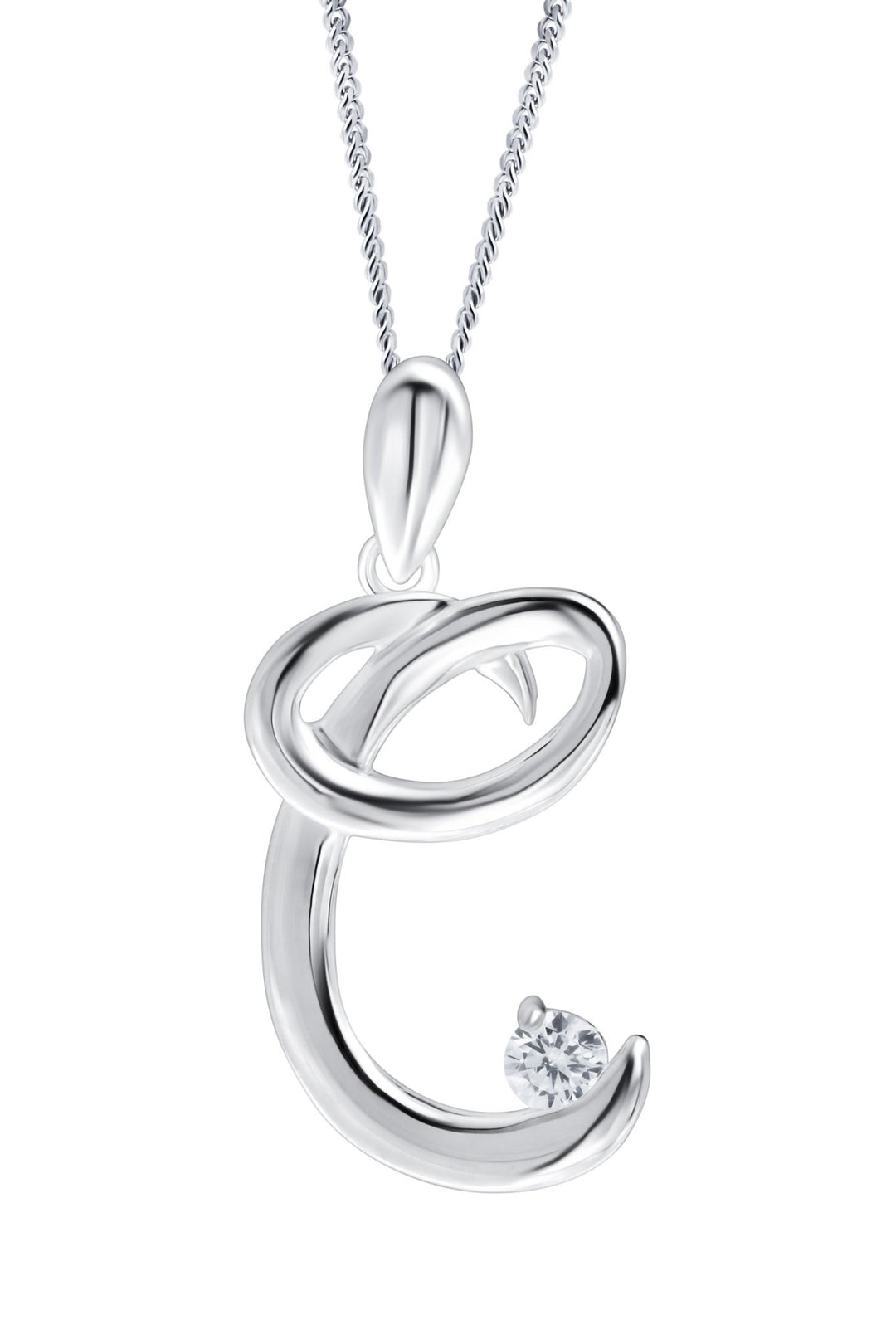 Sterling Silver Cubic Zirconia Initial Pendant NecklaceThe Fine CollectiveBA0041434 - C