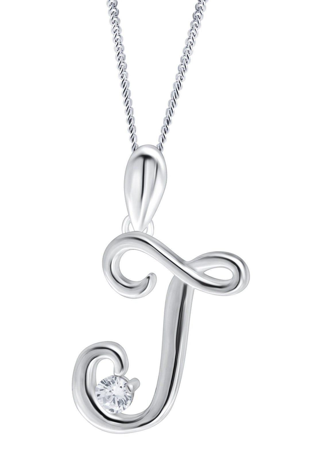 Sterling Silver Cubic Zirconia Initial Pendant NecklaceThe Fine CollectiveBA0041434 - J