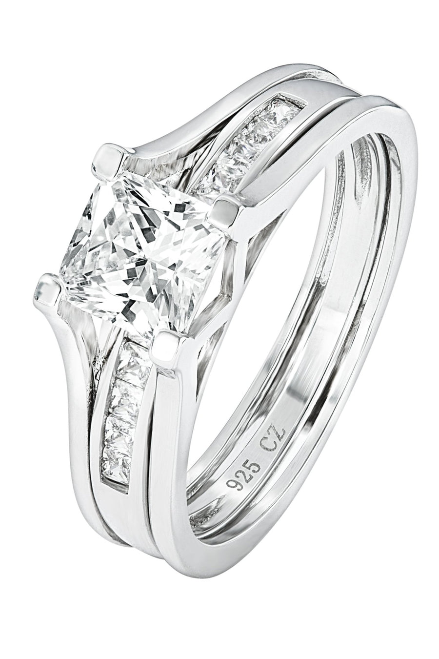 Sterling Silver Cubic Zirconia Princess & Eternity Ring SetThe Fine CollectiveBA0072456 - L