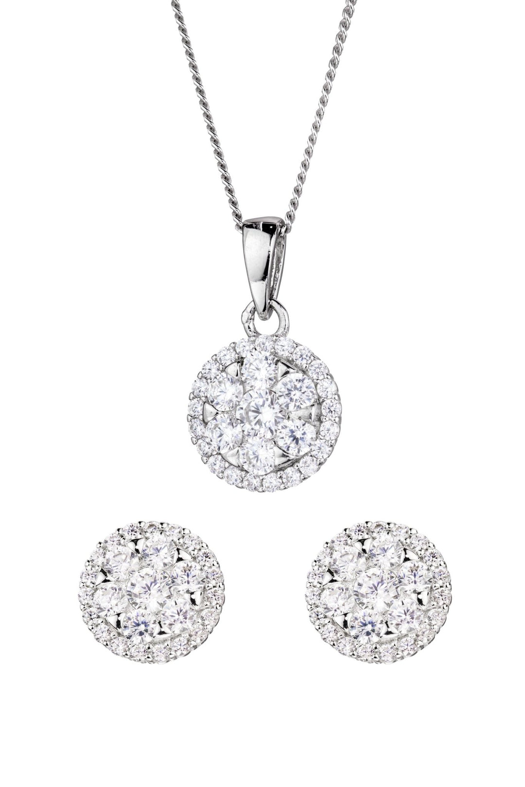 Sterling Silver Cubic Zirconia Round Earring and Pendant SetThe Fine CollectiveBA0060690