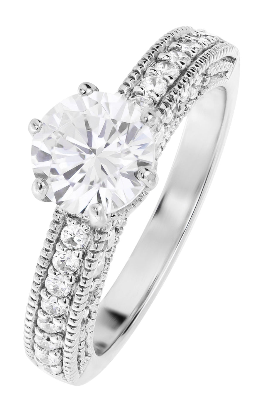 Sterling Silver Cubic Zirconia Vintage Inspired Solitaire RingThe Fine CollectiveBA0048205 - L