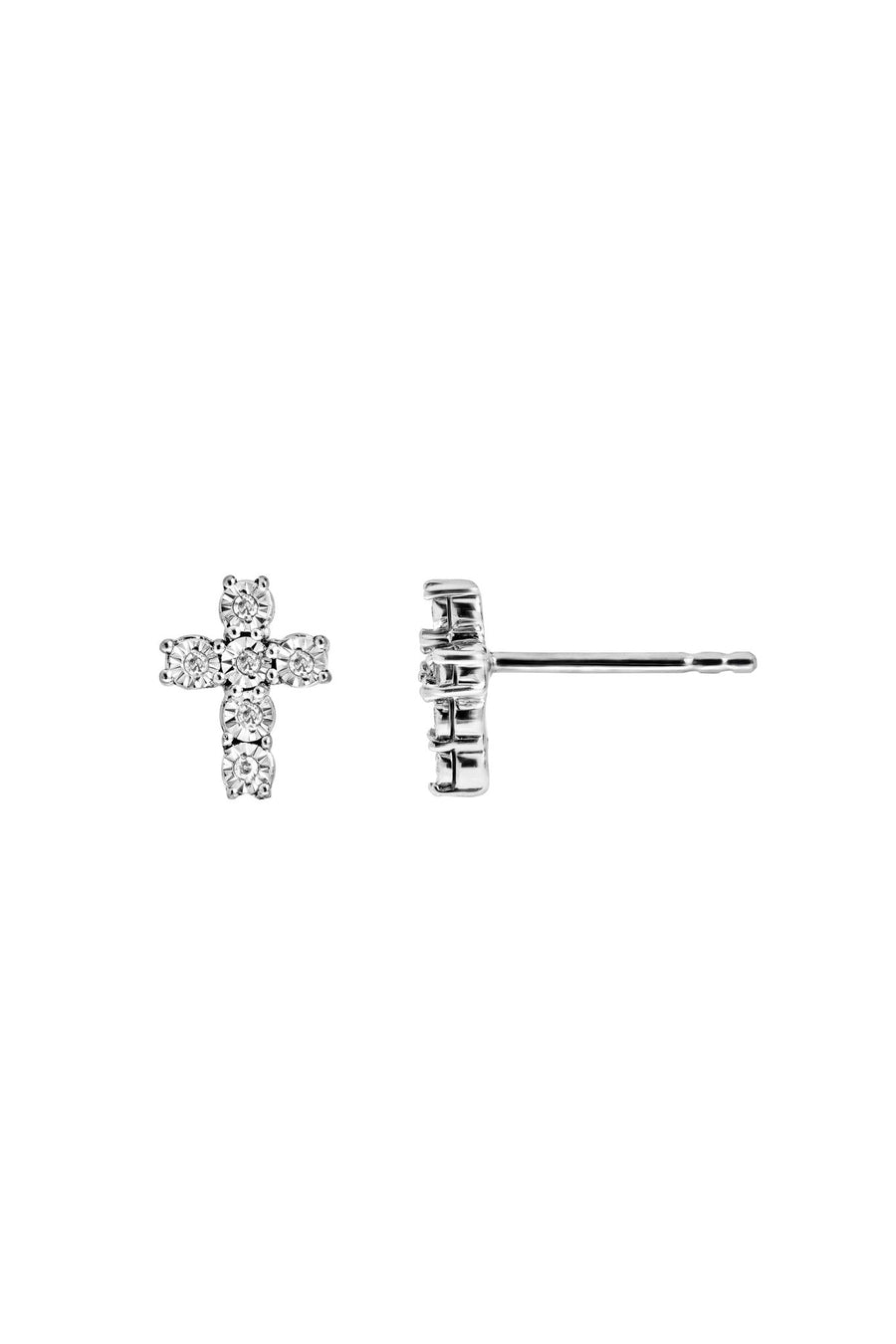 Sterling Silver Diamond Cross Stud EarringsThe Fine CollectiveBA0072431