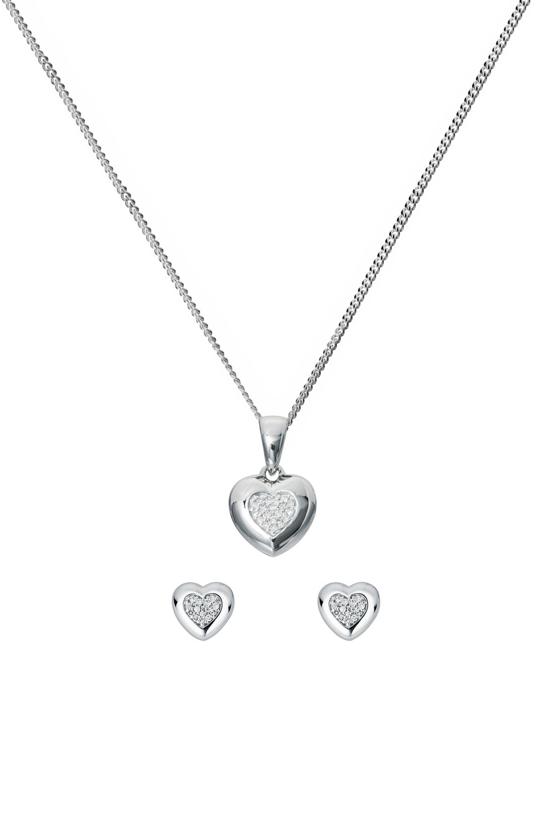 Sterling Silver Diamond Heart Earring & Pendant SetThe Fine CollectiveBA0072075