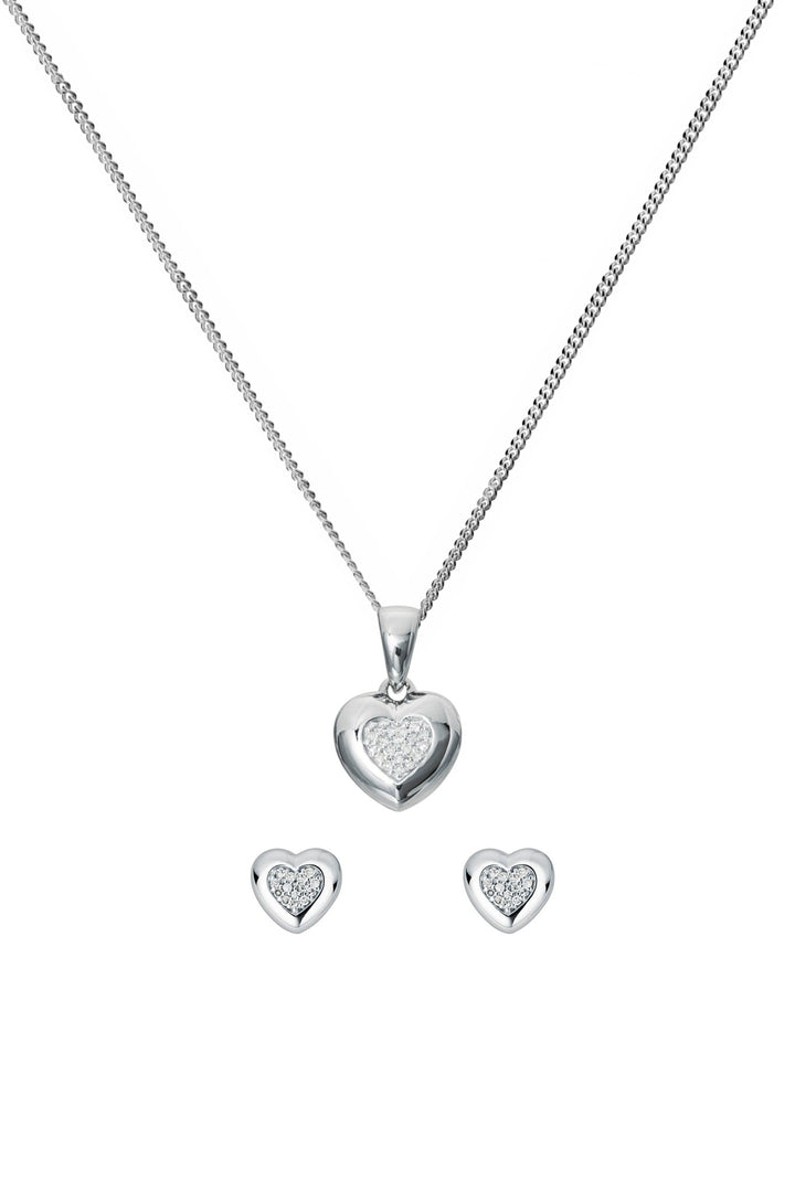 Sterling Silver Diamond Heart Earring & Pendant SetThe Fine CollectiveBA0072075