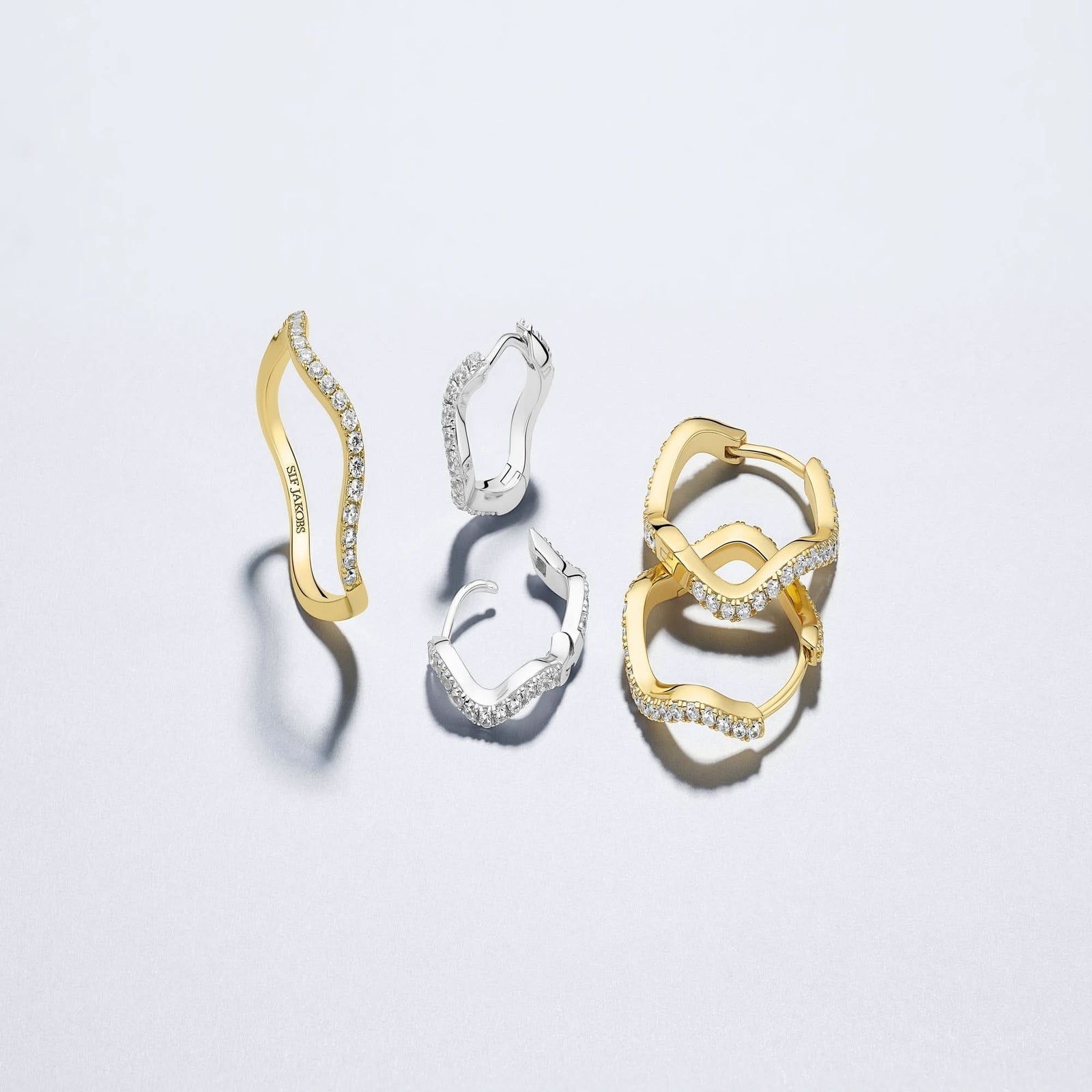 Sterling Silver Ellera Waves Grande Earrings SJ - E3869 - CZ - YGSif JakobsSJ - E3869 - CZ - YG