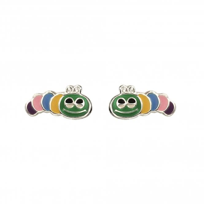 Sterling Silver Enamel Rainbow Caterpillar Stud Earrings A2055BeginningsA2055