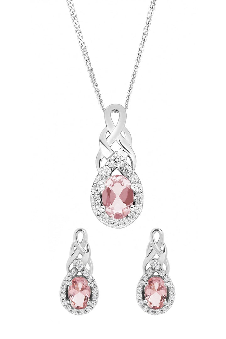 Sterling Silver Entwined Nano Morganite & Cubic Zirconia Pendant and Earring SetThe Fine CollectiveBA0072533