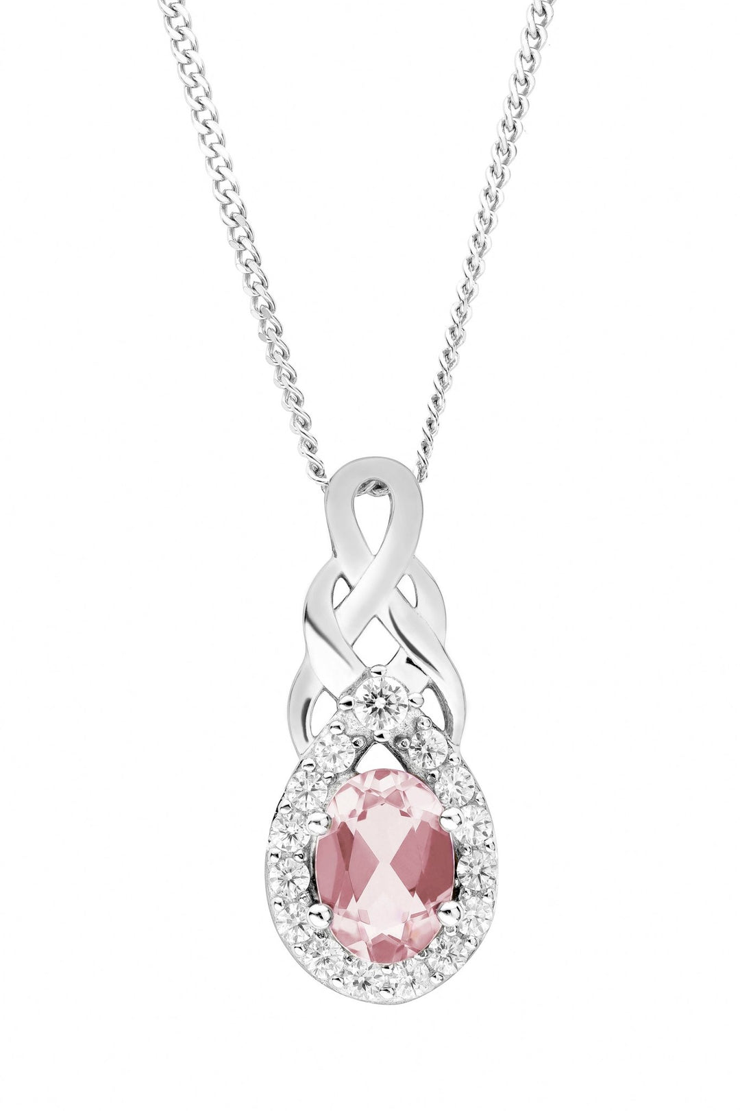 Sterling Silver Entwined Nano Morganite & Cubic Zirconia Pendant NecklaceThe Fine CollectiveBA0071434